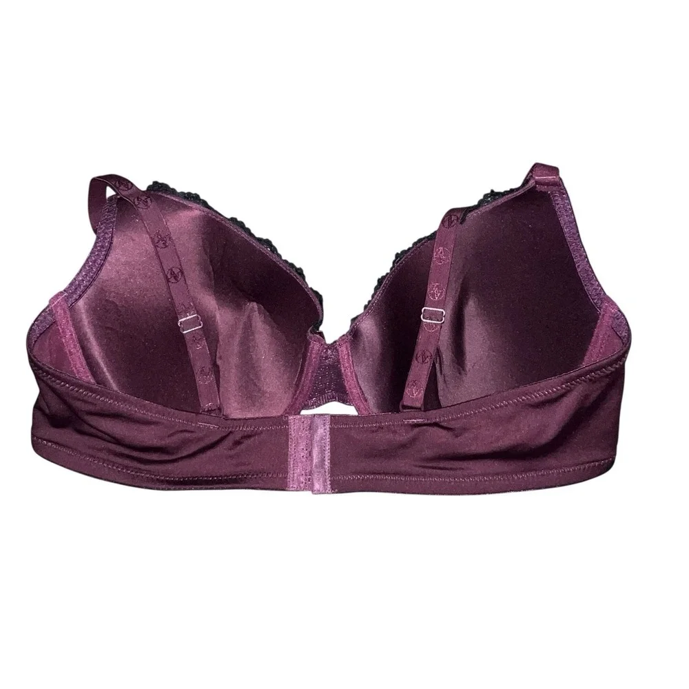 Adrienne Vittadini Purple With Black Lace Trim Underwire Bra Women Plus Size 42D